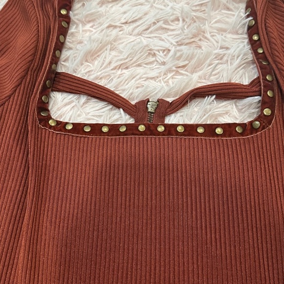 Free People NWT Square Neck Bronze Studded Simone Wine Bordeaux Midi Dress in XL - Picture 5 of 9